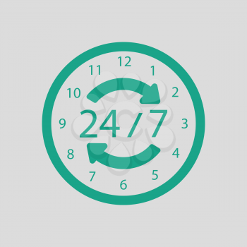 24 hour icon. Gray background with green. Vector illustration.