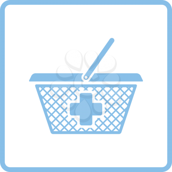Pharmacy shopping cart icon. Blue frame design. Vector illustration.