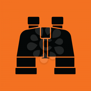 Binoculars  icon. Orange background with black. Vector illustration.