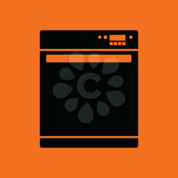 Kitchen dishwasher machine icon. Orange background with black. Vector illustration.