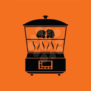 Kitchen steam cooker icon. Orange background with black. Vector illustration.