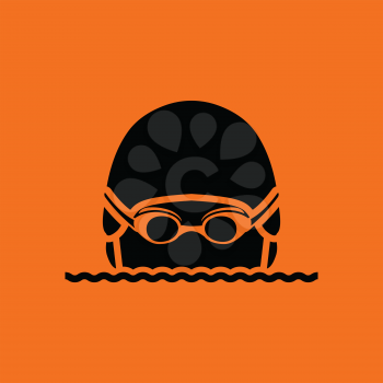 Swimming man head icon. Orange background with black. Vector illustration.
