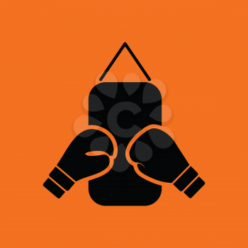 Boxing pear and gloves icon. Orange background with black. Vector illustration.
