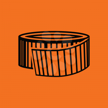 Measure tape icon. Orange background with black. Vector illustration.