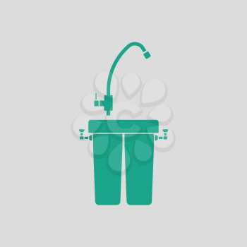 Water filter icon. Gray background with green. Vector illustration.