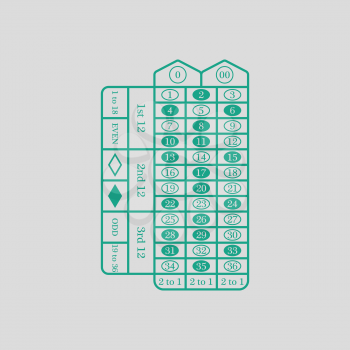 Roulette table icon. Gray background with green. Vector illustration.