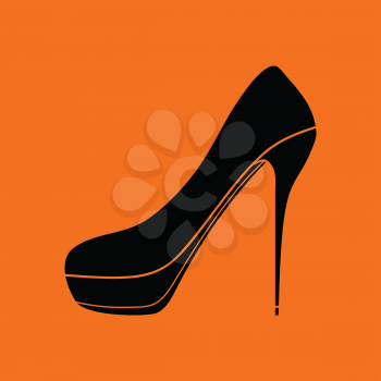 High heel shoe icon. Orange background with black. Vector illustration.