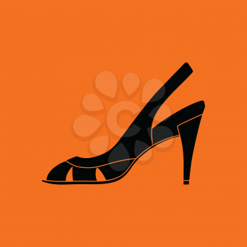 Woman heeled sandal icon. Orange background with black. Vector illustration.