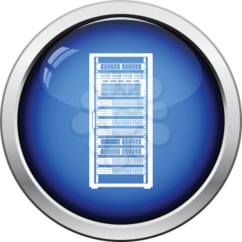 Server rack icon. Glossy button design. Vector illustration.