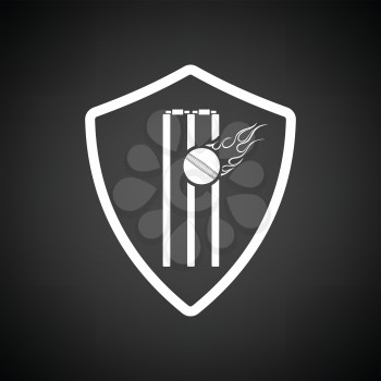 Cricket shield emblem icon. Black background with white. Vector illustration.