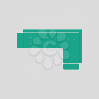 Corner sofa icon. Gray background with green. Vector illustration.