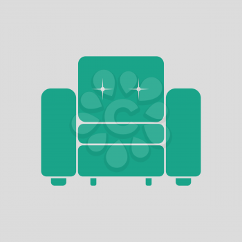 Home armchair icon. Gray background with green. Vector illustration.