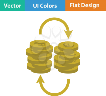Dollar euro coins stack icon. Flat design. Vector illustration.