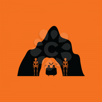 Scare cave in amusement park icon. Orange background with black. Vector illustration.