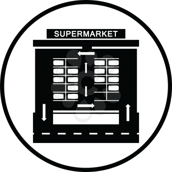 Supermarket parking square icon. Thin circle design. Vector illustration.