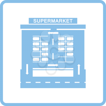Supermarket parking square icon. Blue frame design. Vector illustration.