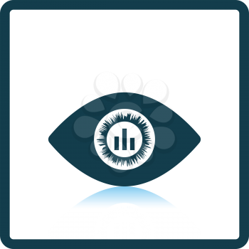 Eye with market chart inside pupil icon. Shadow reflection design. Vector illustration.