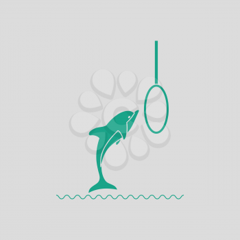 Jump dolphin icon. Gray background with green. Vector illustration.