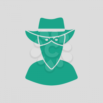 Cowboy with a scarf on face icon. Gray background with green. Vector illustration.