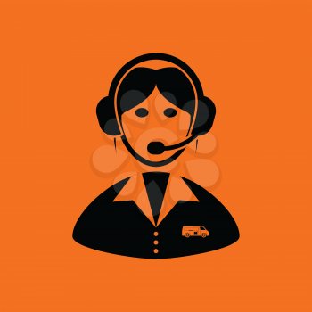 Logistic dispatcher consultant icon. Orange background with black. Vector illustration.