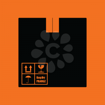 Cardboard package box icon. Orange background with black. Vector illustration.