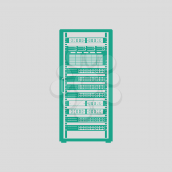 Server rack icon. Gray background with green. Vector illustration.