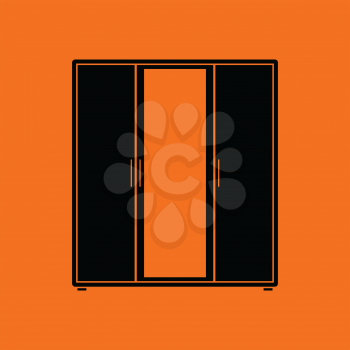 Wardrobe with mirror icon. Orange background with black. Vector illustration.