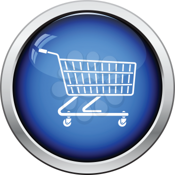 Supermarket shopping cart icon. Glossy button design. Vector illustration.