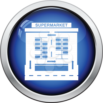Supermarket parking square icon. Glossy button design. Vector illustration.