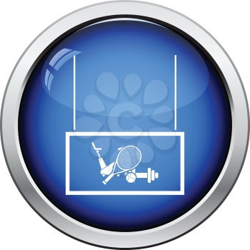 Sport goods market department icon. Glossy button design. Vector illustration.