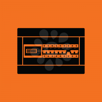 Circuit breakers box icon. Orange background with black. Vector illustration.