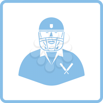 Cricket player icon. Blue frame design. Vector illustration.