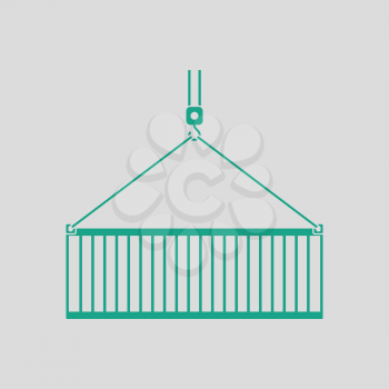 Crane hook lifting container. Gray background with green. Vector illustration.