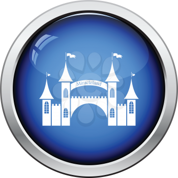 Amusement park entrance icon. Glossy button design. Vector illustration.