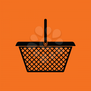 Supermarket shoping basket icon. Orange background with black. Vector illustration.