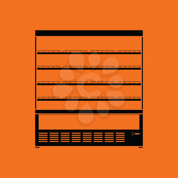 Supermarket refrigerator showcase icon. Orange background with black. Vector illustration.