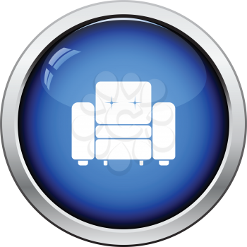 Home armchair icon. Glossy button design. Vector illustration.
