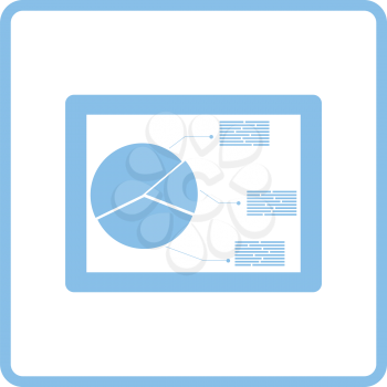 Tablet with analytics diagram icon. Blue frame design. Vector illustration.