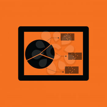 Tablet with analytics diagram icon. Orange background with black. Vector illustration.