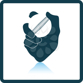 Hand holding cricket ball icon. Shadow reflection design. Vector illustration.