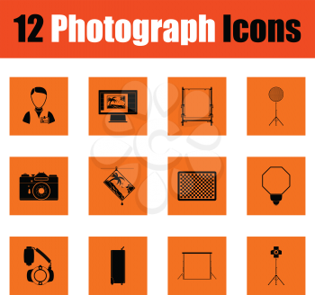 Photography icon set. Orange design. Vector illustration.