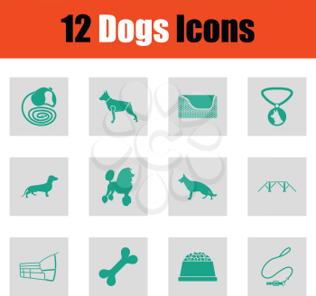 Dogs icon set. Green on gray design. Vector illustration.
