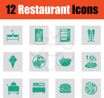 Restaurant icon set. Green on gray design. Vector illustration.