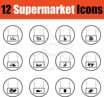 Supermarket icon set. Thin circle design. Vector illustration.