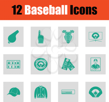 Baseballl icon set. Green on gray design. Vector illustration.