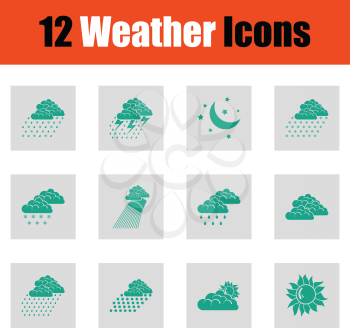 Set of weather icons. Green on gray design. Vector illustration.
