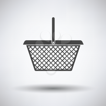 Supermarket shoping basket icon on gray background, round shadow. Vector illustration.