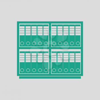 Office cabinet with folders icon. Gray background with green. Vector illustration.