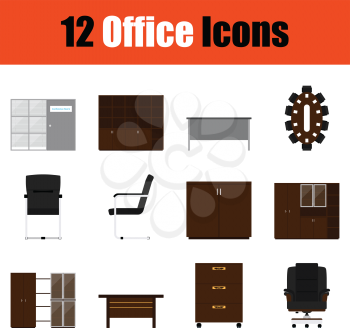 Flat design office furniture icon set in ui colors. Vector illustration.