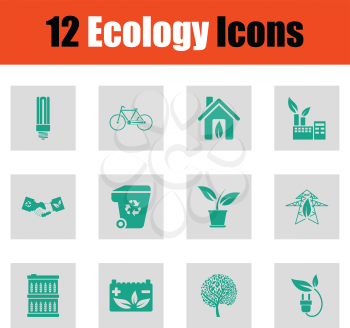Ecology icon set. Green on gray design. Vector illustration.